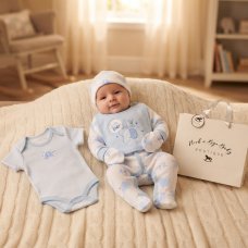 H15091: Baby Boys Elephant 6 Piece Mesh Bag Gift Set (NB-6 Months)